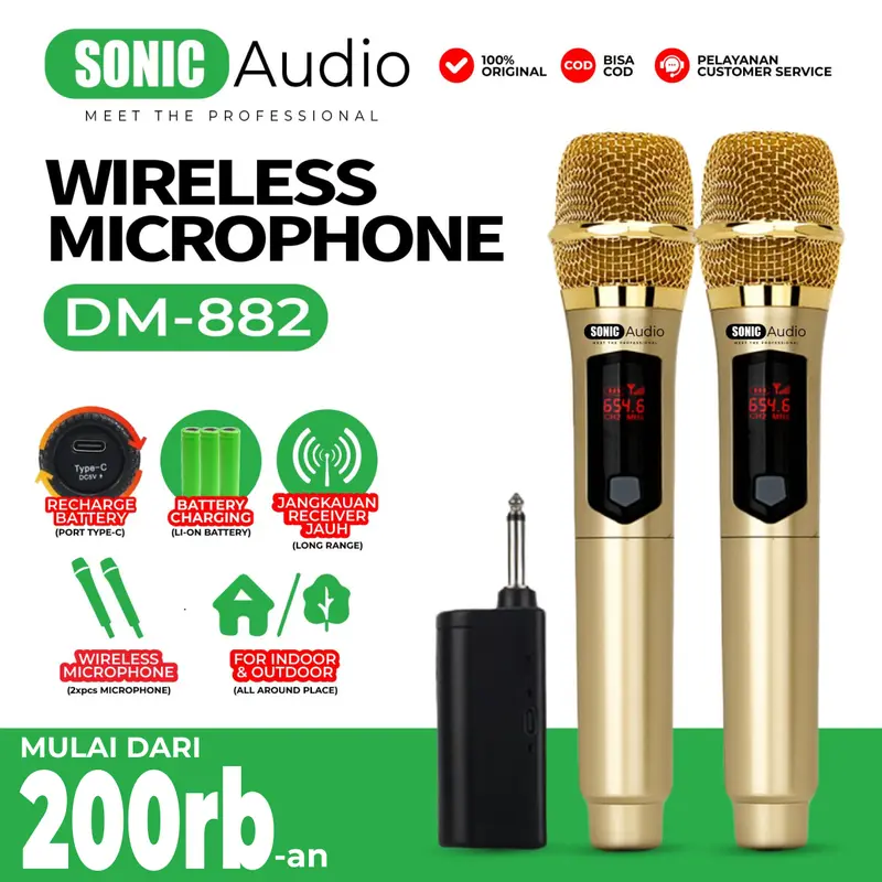 (COD) MIC DM-882 GOLD EDITION Sonic Audio Profesional Mikrofon  Untuk Kebutuhan Acara Kantor Meeting Conference & Karaoke Profesional Mikrofon Wireless Microphone