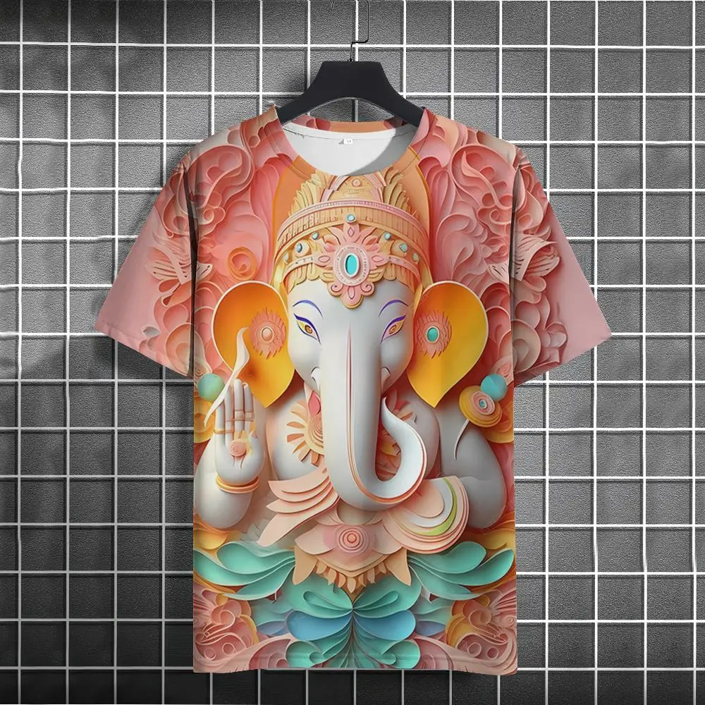 เสื้อยืดผู้ชาย พิมพ์ลายช้างวินเทจ คอกลม คุณภาพสูง สไตล์ฤดูร้อน แขนสั้น เหมาะสำหรับกีฬากลางแจ้ง SS24Summer เสื้อฤดูร้อน
