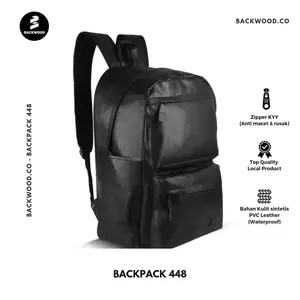BACKWOOD tas 448 backpack tas ransel kulit pria anti air water proff waterproff bahan premium tebal Hitam Sekolah Wanita