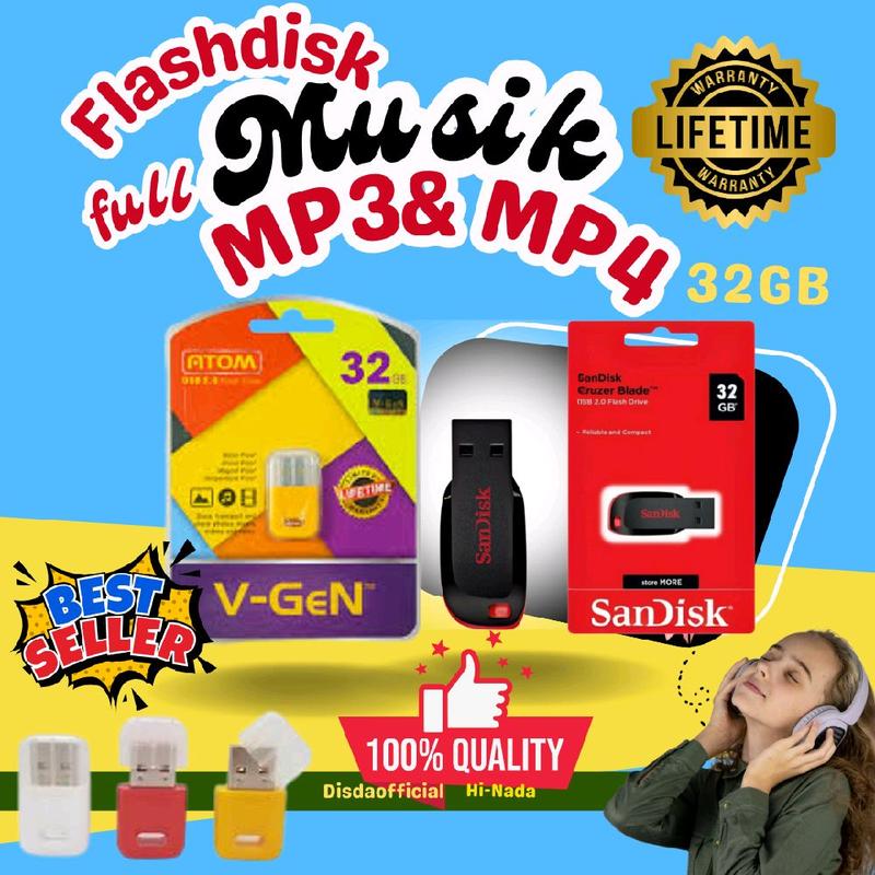Flashdisk Music MP3 MP4/V-gen 32 GB / Bisa untuk Mobil / TV / Speaker aktif - Bonus OTG dan Stand Hp Storage 0