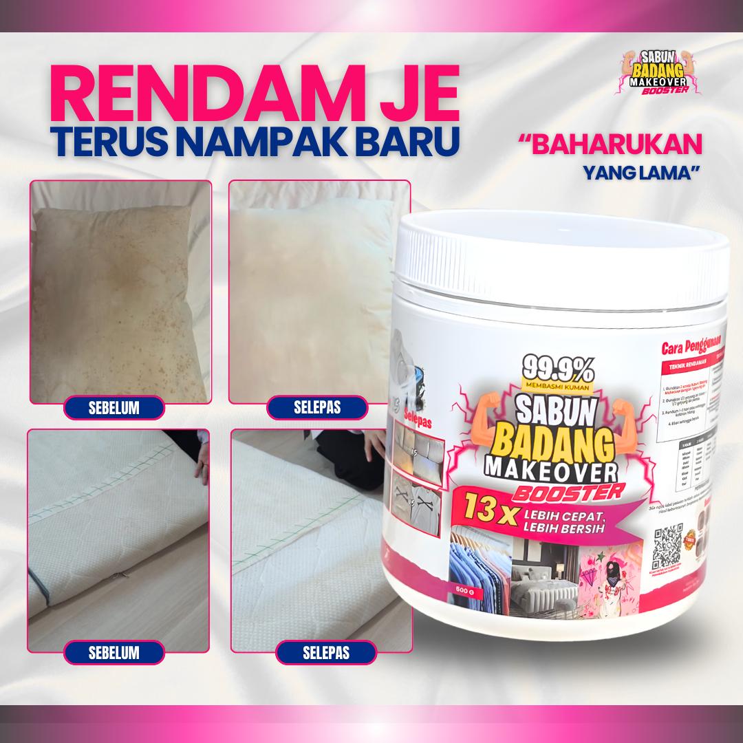 Sabun Badang Makeover Booster Cleaner Multifunction Serbuk Viral Hilangkan Kotoran Degil Tahi Lalat Fabrik Warna Luntur Watercolour Darah Minyak Baju Putih Sekolah Telekung Kereta Kuali Kasut Periuk Sofa Beg Bundle Tudung Karpet Basuh Cuci Rendam