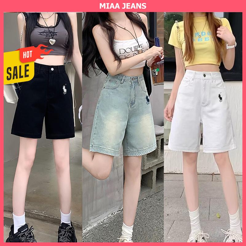 [Deal Hàng Mới] Quần Short Lửng Jean Nữ Thêu Ngựa Cạp Cao MIAA - Chất Jeans Bò - Màu Xanh, Đen, Trắng - Quần Lửng Lưng Cao - Quần Ngố Nữ - Mã QS08