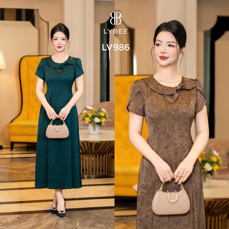 Đầm trung niên thiết kế tặng mẹ LYBEE LV986 chất lụa mềm mịn, dáng váy 7 mảnh đủ size 45-80kg