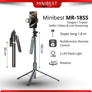 Minibest MR18-SS Tongsis Tripod 180cm Bluetooth Remote Self Stick With Video Light Tripod Handphone Camera