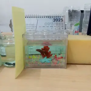 Aquarium Mini Ikan Cupang Stackable 6 Warna - Ukuran 10x8x12cm, Kompatibel dengan Lampu LED 3W
