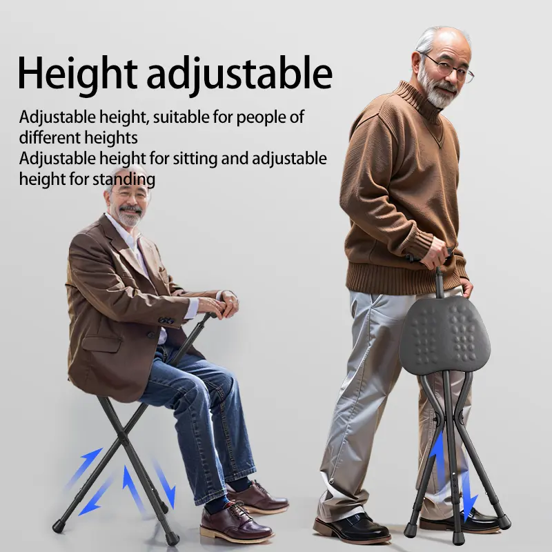 KANBEIO Elderly Walking Stick Walking Aids Folding Seat Cane Chair Walking Stick Aluminium Stainless Steel