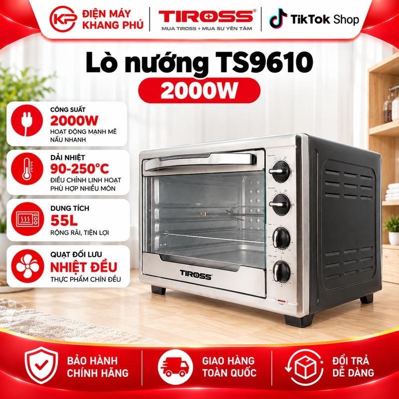 Lò nướng 55L đối lưu xiên quay 2000W Tiross TS9610