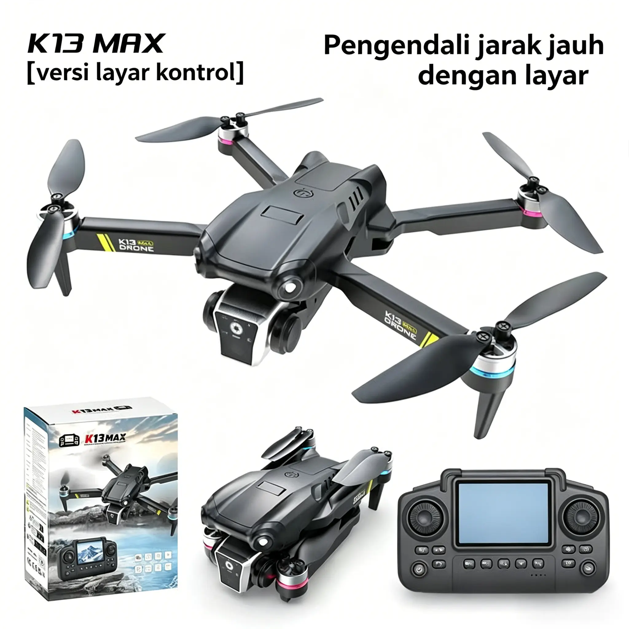 Drone Pemula Dengan Layar Kontrol, Lipat, Dual Kamera, Optical Flow, Fotografi Udara Quadkopter