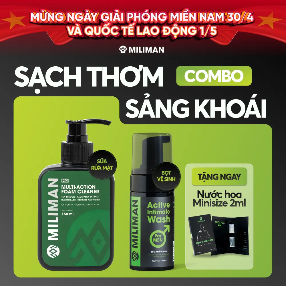 Combo Sạch Thơm Sảng Khoái Gồm 1 Sữa Rửa Mặt Nam Và 1 Bọt Vệ Sinh Nam Công Nghệ MILIMAN | Tặng nước hoa minisize 2ml