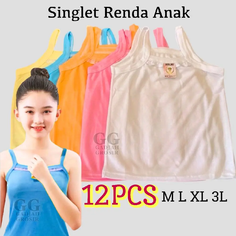1 LUSIN KAOS DALAM SINGLET RENDA ANAK PEREMPUAN TK SD SMP SMA REMAJA TANKTOP KATUN POLOS