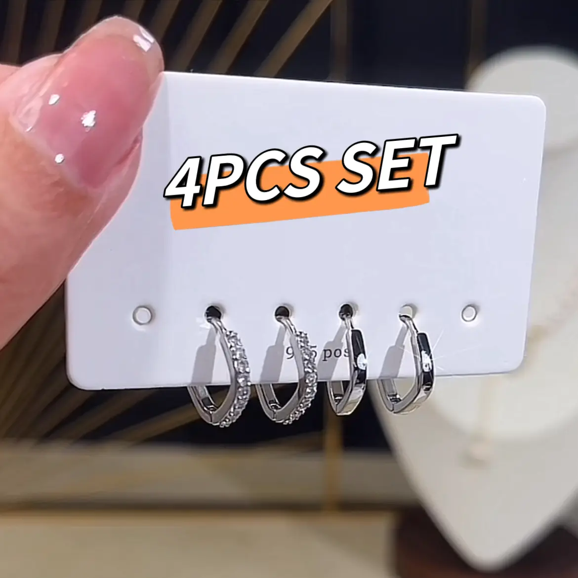 4PCS 925 Women Square Earrings Set Simple Earrings  Free Gift Box Retro