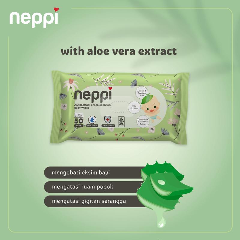 (6 Pcs x 50 Lembar) Neppi Tisu / Tissue Basah Antibacterial Changing diapers Wipes Non-Parfum 2