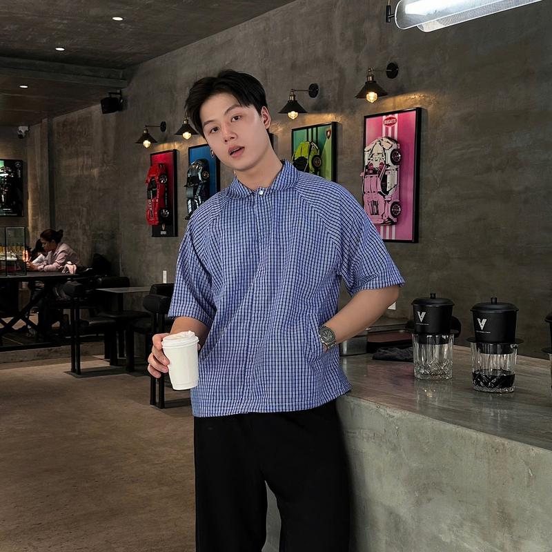 Áo Sơ Mi Boxy Kẻ Caro Dây Rút Điều Chỉnh Cúc Bấm Streetwear Shirt Unisex Nam Nữ SIXHUMAN HMA040