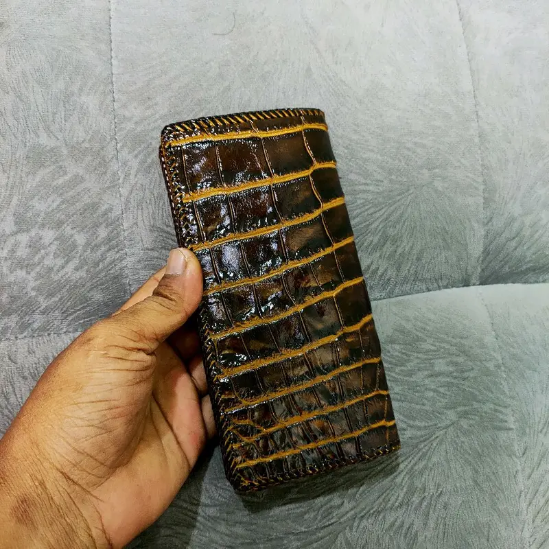 dompet panjang kulit buay4(coklat)jahit rajut Uang Kartu 2