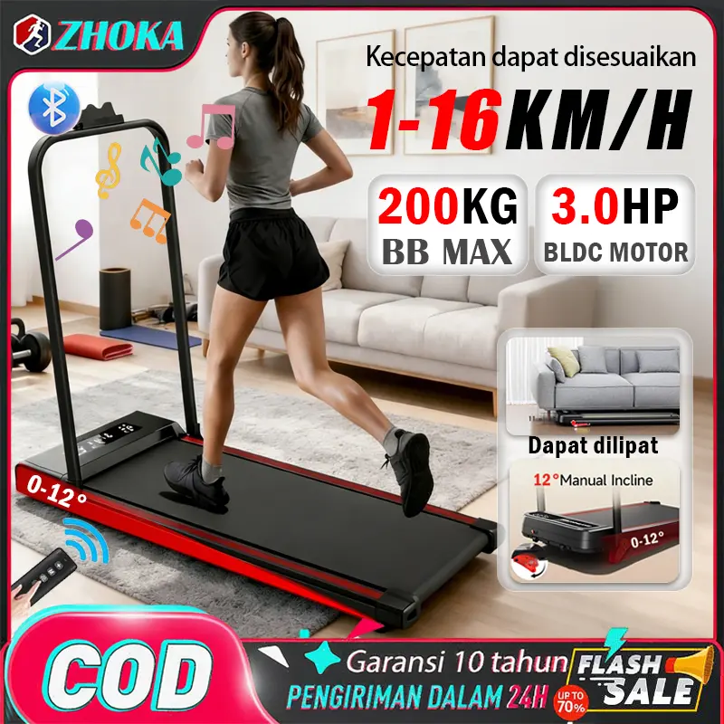 【Cocok untuk pemula】【Garansi 10 tahun】ZHOKA Incine Treadmill Runing Mat Listrik Lipat Treadmil Elektrik Alat Fitness Walking Pad Small Foldable Ultra QuietIndoor Home Fitness Equipment