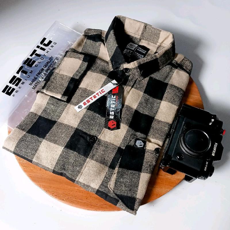 KEMEJA WARNA CREAM CATUR KEMEJA FLANEL PRIA LENGAN PANJANG PREMIUM QUALITY Kain Lembut Kotak Distro Casual Motif Nyaman Semi Surfing 0
