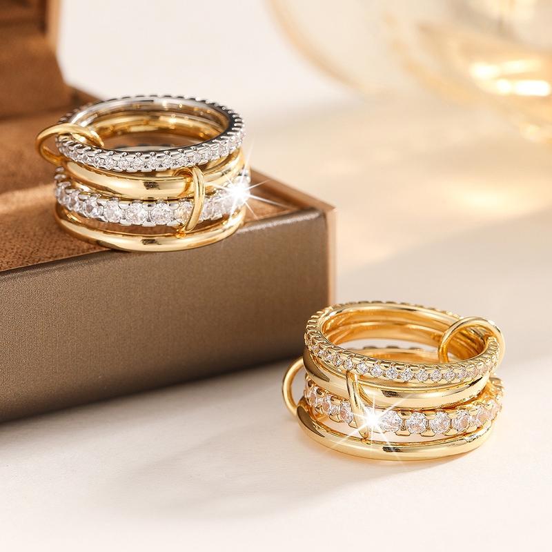 Interlocked Stackable Rings for Women - Multi-Metal Statement Rings with Cubic Zirconia Accents - Stylish Two-Toned Jewelry-Mother's Day Gift Mom 5