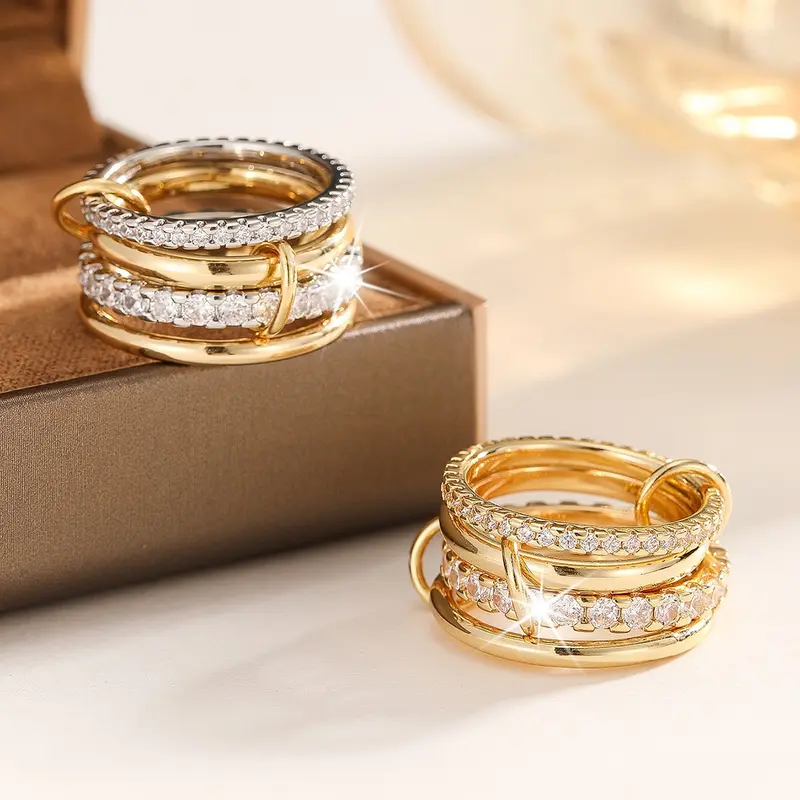 Interlocked Stackable Rings for Women - Multi-Metal Statement Rings with Cubic Zirconia Accents - Stylish Two-Toned Jewelry-Mother's Day Gift Mom 5