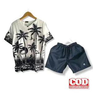 Setelan baju pantai/ setelan celana pendek pantai pria wanita/ setelan celana pendek pantai santai
