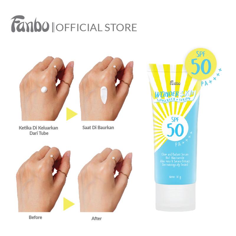 Fanbo Wonder Skin Sunscreen & Serum - SPF 50 PA ++++ 30gr - Sunscreen Wajah  no Paraben - Tekstur Ringan - Tidak Lengket - Melembabkan - Semua Jenis Kulit - Mencegah Penuaan Dini -kulit Glowing dan terbebas dari Sinar UV dengan ketahanan 8 jam 3