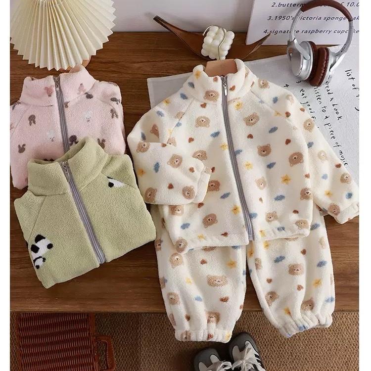 QCCC Bộ Lông Cừu Kéo Khoá Lông Cừu Mịn Ấm Cho Bé Trai Và Gái Hàng Sẵn