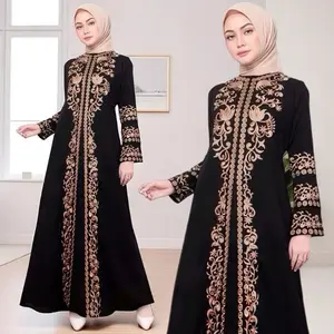 Abaya Bordir bahan jetblack saudi Polos Hitam Muslim Wanita Turki Arab Maxi Turkey Gamis