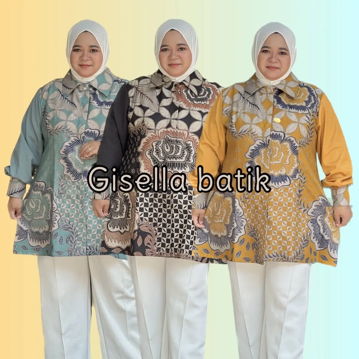 ￼ATASAN BATIK KERJA WANITA JUMBO BIG SIZE LD 120 130 140 150 CM KANCING DEPAN Kerah Katun  Formal Toyobo Kantor Tunik Muslim