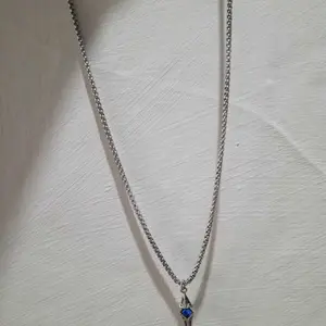 TALISMAN BLUE ZIRCON NECKLACE/ KALUNG TITANIUM SILVER LIONTIN PERMATA BIRU/PRIA WANITA ANTI KARAT-CJR TITANIUM