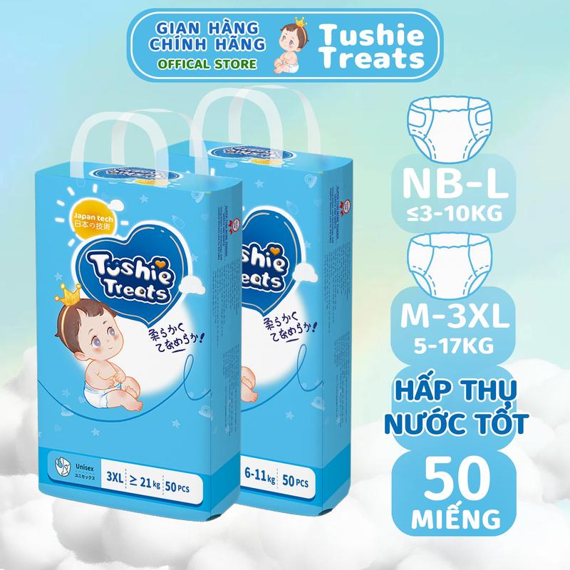 Bỉm quần - Tã dán Tushie Treats siêu mỏng Công nghệ ôm sát thấm hút thông thoáng NB-S-M-L-XL-XXL-XXXL