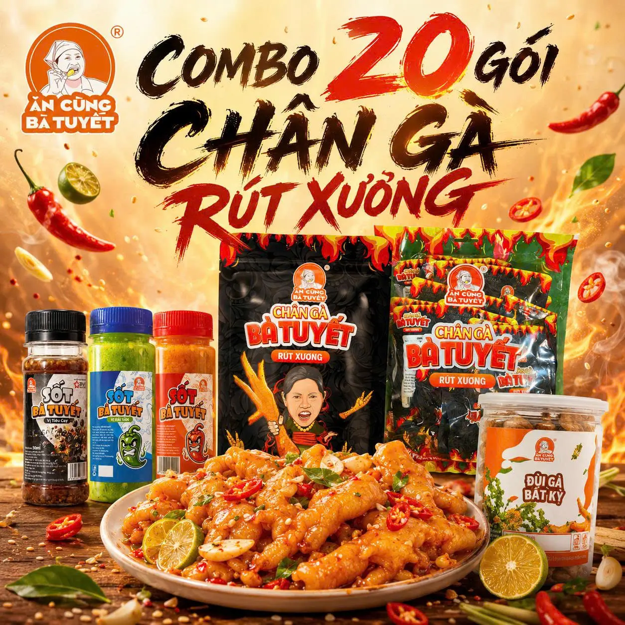 20 chân rút + 3 hũ sốt 3 vị tặng 1 hũ ĐG 500ml