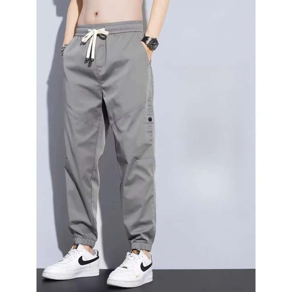 Overalls Men's Spring and Summer Ins Fashion Brand Ankle Banded Pu Handsome Casual Pants Men's Loose Cool Harem Pants