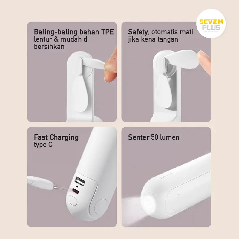 Seven Plus Kipas Angin Mini Portable Original 4800mAh Layar LED Multifungsi 4 in 1 kipas angin kecil portable fan mini pocket fan kipas angin lipat kipas angin meja kipas angin super mini premium berkualitas kipas angin tahan lama rechargeable fan 1