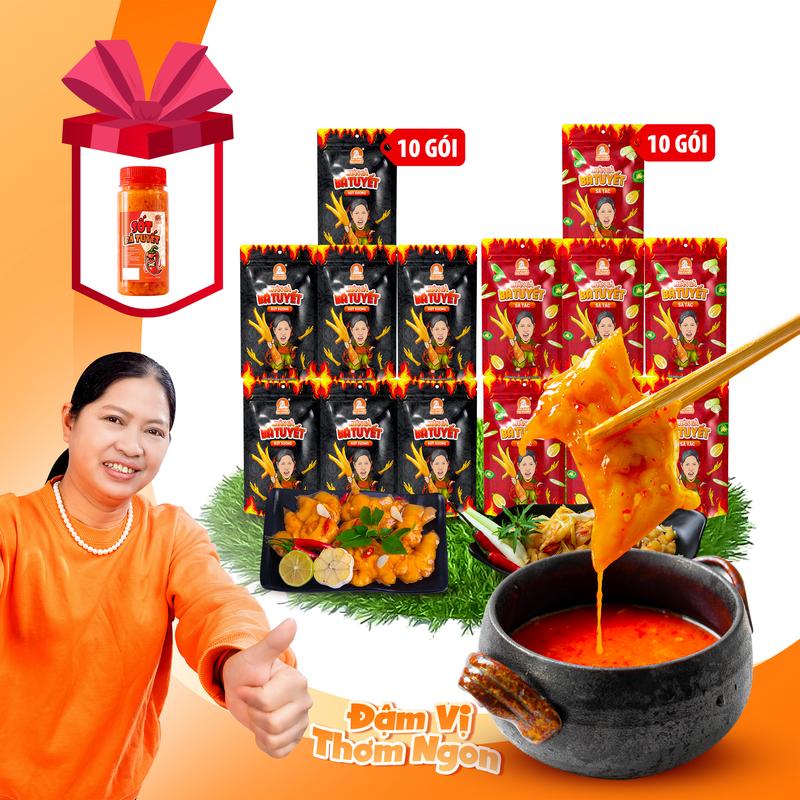 [ tặng 1  hũ sốt chấm] COMBO  ĐỎ ĐEN gồm : 10 gói CHÂN GÀ TÊ CAY +10 gói CHÂN GÀ SẢ TẮC-  ĂN CÙNG BÀ TUYẾT