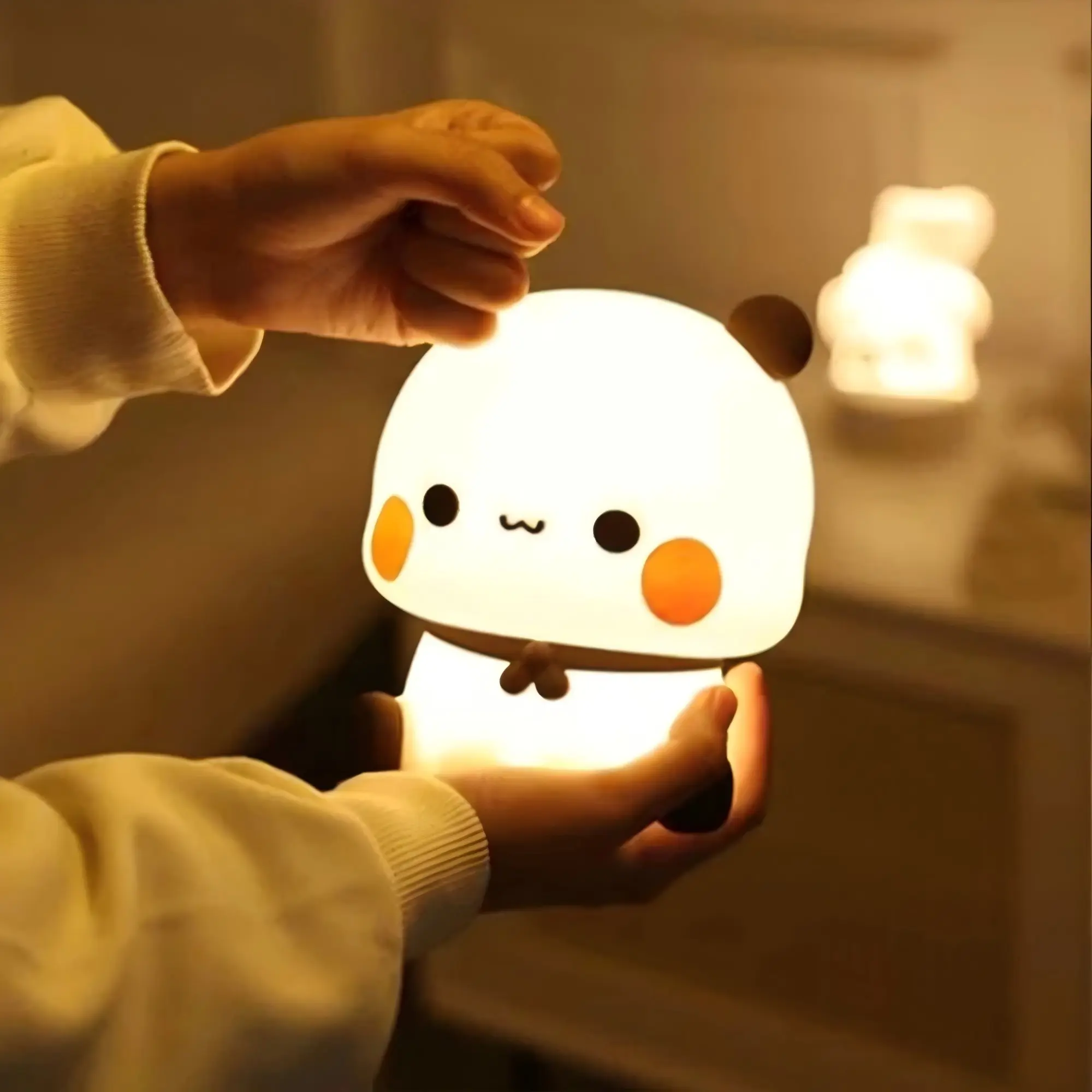 Lampu Tidur Bubu Dudu Panda USB Charger Anak Baterai Silikon Lucu Kartun