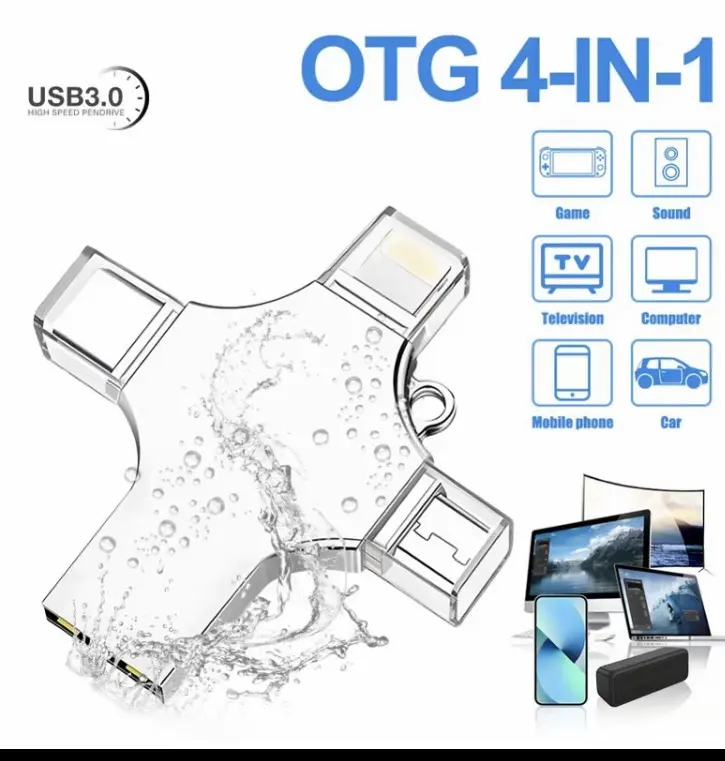 Flash Disk OTG 2TB 1TB 512G 128G 64G 32G  4 IN 1  USB 3.0 Flash drive Thumb Micro + Type C + Li9htnin9 +Andiord +IOS External Data storage Usb  Drive Multi Function Portable Photo Stick Compatible with iphone,ipad,macbook,Samsung,Laptop,Tablet,PC 1