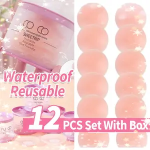 12PCS Silicone Nipple Pad With Box Reusable Bra tempel silikon Penutup puting payudara Nipple cover Invisible Silicone Bra Washable Sweatproof Silicone Backless Bra Nipple Sticker Nipple Tape Bh