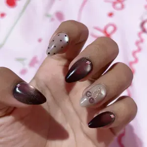 Kuku Palsu Burgundy Cat Eye Cherry Elegant Gratis Lem Gell & Toolkit