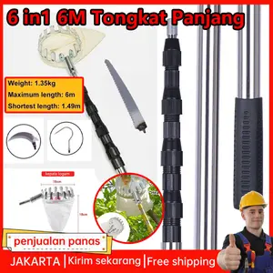 【COD】6in1 6M Tongkat Panjang Untuk Petik Buah metal fruit picker / Gergaji Pemangkasan Cabang Ranting Dahan Benalu Tiang Tongkat Teleskopik