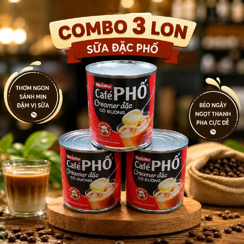 (Date T4.2027) Combo 3 Lon Sữa Đặc Phố Café Phố Creamer Đậm Vị Sữa Béo Ngọt Thanh Pha Cực Dễ