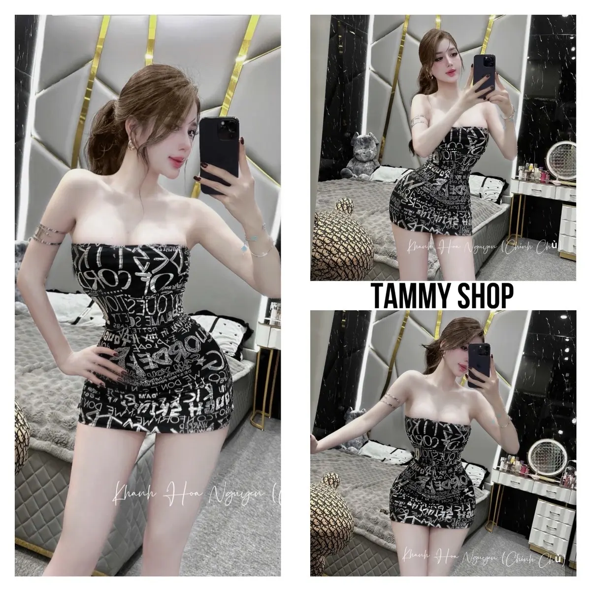 by TAMMYSHOP - Váy body 2 lớp khoá kéo sườn chữ nhũ party sexy