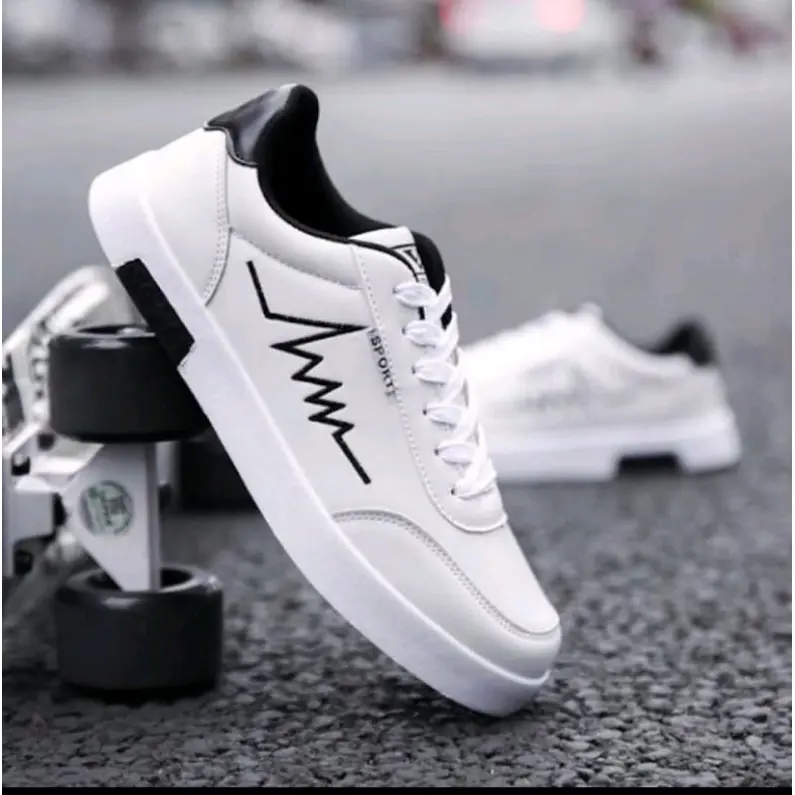 SEPATU Sneakers Putih & Hitam pria fashion casual PETIR
