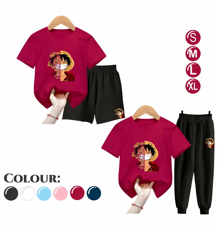 Baju Setelan Anak Laki Laki - Pakaian Kaos dan Celana Fashion Anak Cowok Usia 5-15 Tahun - Motif LUFFY QUOTE Putih 2