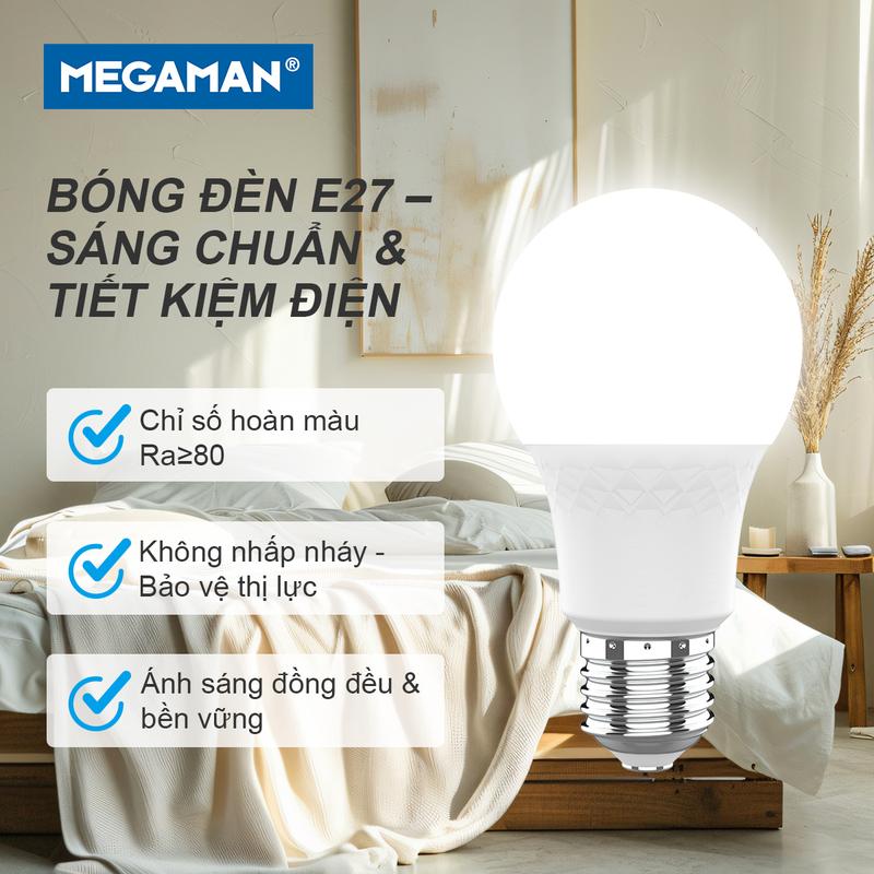 Bóng đèn LED Bulb tròn MEGAMAN đui E27 – Kín nước, tiết kiệm điện – 3W 5W 7W 9W…
