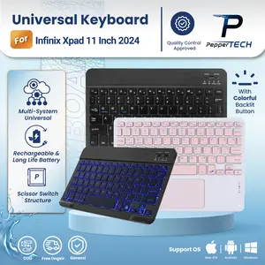 Keyboard Backlit RGB For Infinix XPad 20 11 Inch 2024 X Pad 2025 11" WiFi 4G LTE Keybord Wireless Bluetooth Touchpad Trackpad Mechanical Keyboard Universal Andoid iOS Windows Tab Aksesoris Hitam Laptop