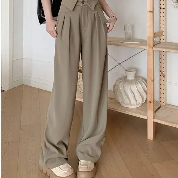 celana setelan kerah Celana setelan hitam wanita Celana wanita gaya korea celana lurus kaki lebar pinggang tinggi Panjang Standar Putih Polyester 5