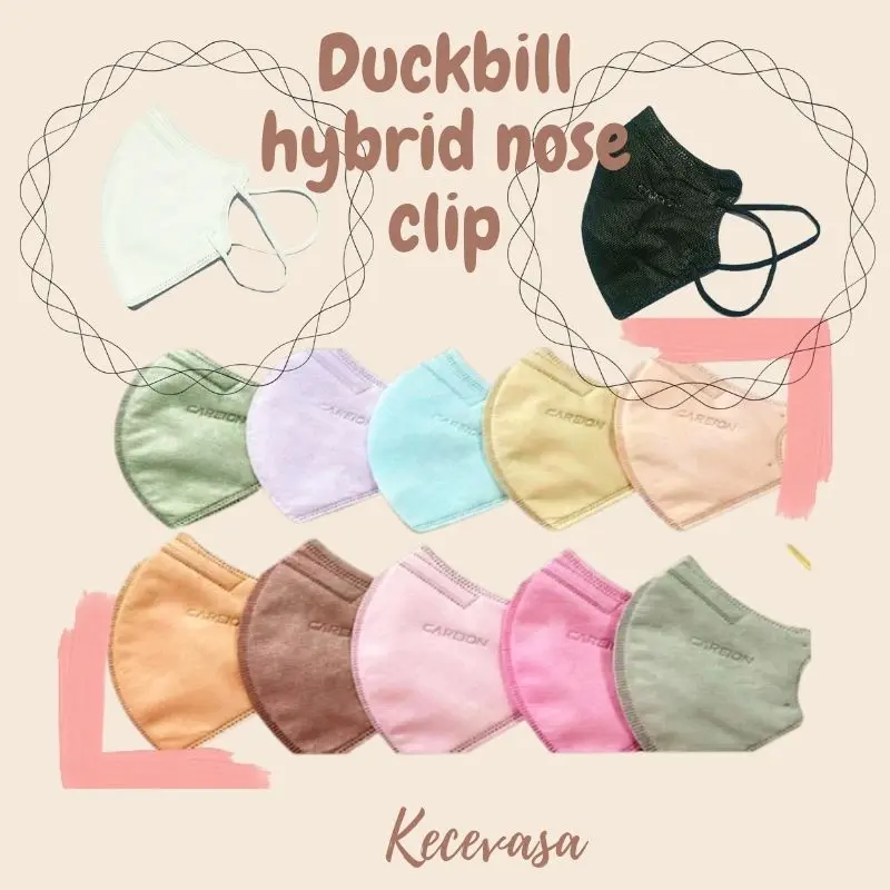 MASKER DUCKBILL HYBRID NOSE CLIP 5 PLY KAWAT HIDUNG WARNA HITAM PUTIH EARLOOP MOTIF BATIK DEWASA LEMBUT WARNA WARNI KARAKTER COWOK CEWEK SOFT PASTEl MIX 4PLY HIJAB KF94 KN95/KECEVASA