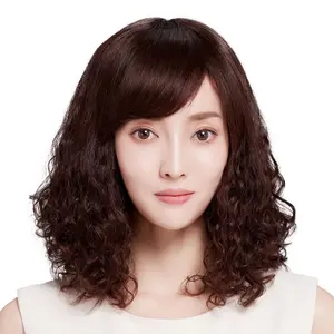 Wig rambut asli  rambut panjang wanita  rambut keriting panjang  penutup rambut ibu paruh baya dan lanjut usia  gulungan wol jagung  penutup kepala penuh rambut asli