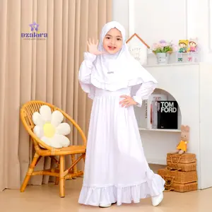 GAMIS PUTIH SET JILBAB SAFIYA 1-10 TAHUN BAHAN JERSEY PREMIUM BY DZAKIRA