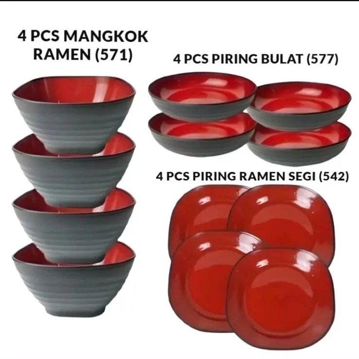 Paket 1 Lusin Ramen Mix Mangkuk Kotak dan Piring   - Kitchenware Set