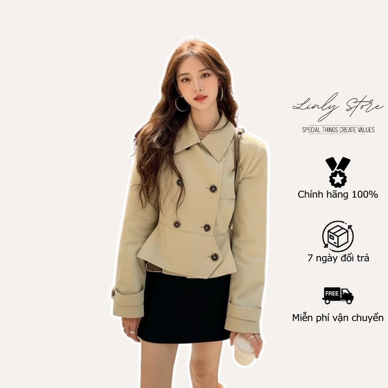  Áo mangto dáng lửng peplum phối cúc áo khoác dài tay cổ sơ mi tiểu thư Linly Store A-MT1 